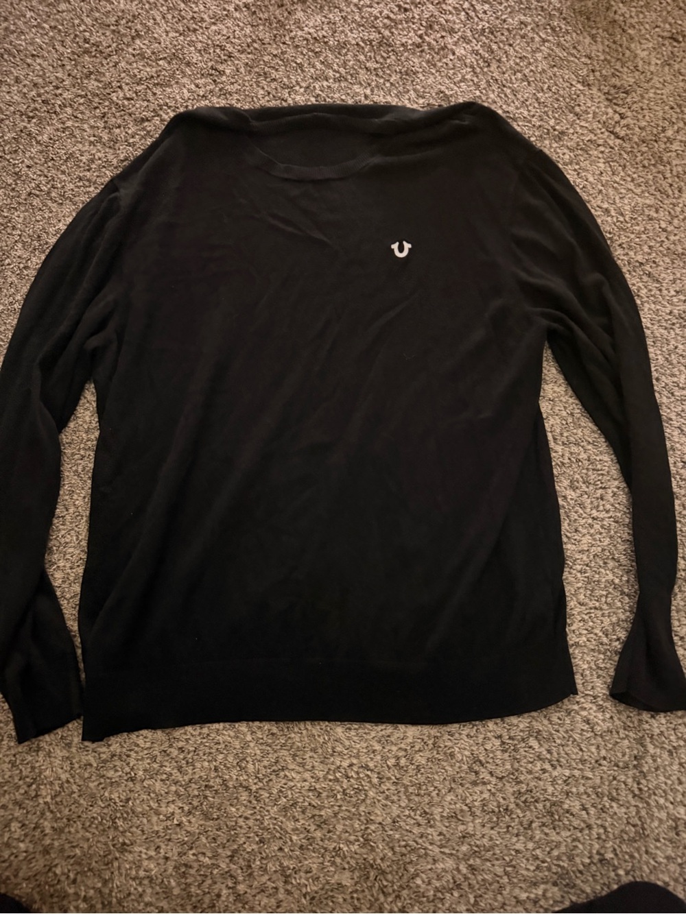 True Religion Men’s Black Crewneck Sweater with Chest Logo